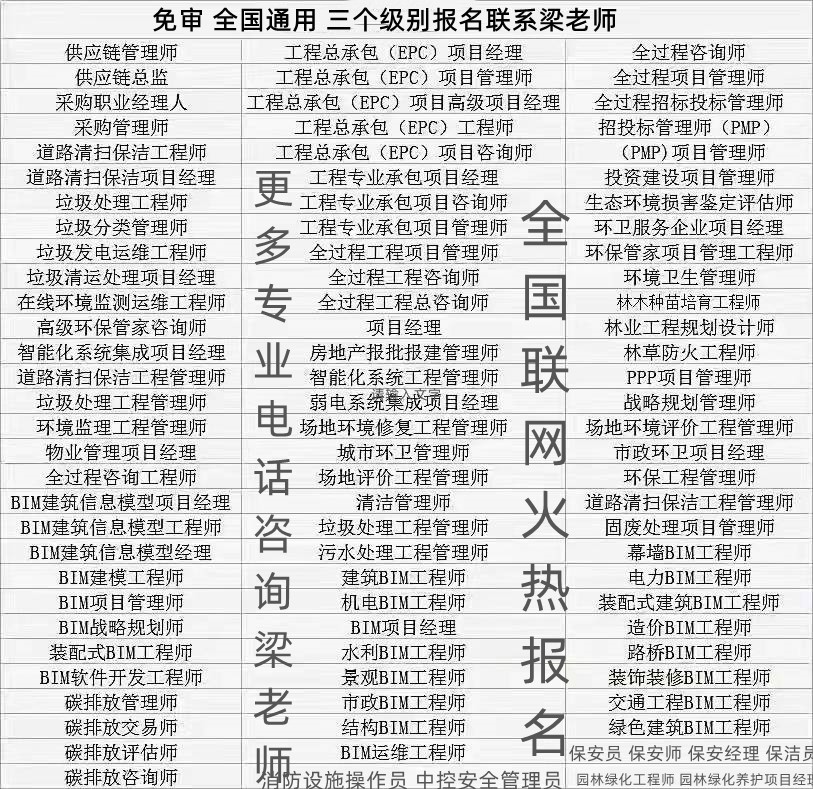 黑龙江施工员质量员监理员安全员劳务管理员考试烹调师面点师酒店管理师社会工作师家庭教育指导师报名物业经理项目经理考试多就拿证